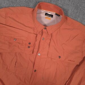 Orvis Fishing Shirt Mens 2XLT Orange Gingham Seersucker Button Outdoors Vented